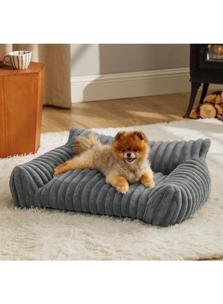 Pet bed - Premium and Adorable Sofa for Pet Cats - Fluffy Cat beds with Luxury High-Quality Corduroy Fabric, Suitable as a Pet Bed for Cats and Small Dogs,  Supportive Pet Sofa, 76cm,Grey - Image 1